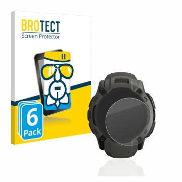 Face avant d’un emballage produit avec le logo de la marque BROTECT. À côté, l’appareil Garmin Instinct 2X Solar est représent