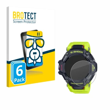 Face avant d’un emballage produit avec le logo de la marque BROTECT. À côté, l’appareil Casio G-Shock GBD-H2000 est représenté