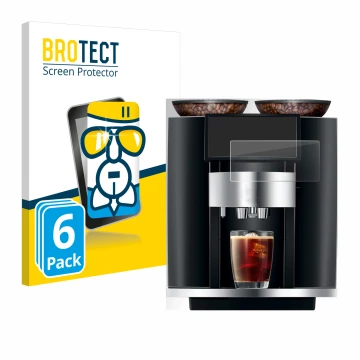 Face avant d’un emballage produit avec le logo de la marque BROTECT. À côté, l’appareil Jura Giga 10 est représenté avec la pr