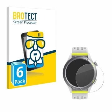 Face avant d’un emballage produit avec le logo de la marque BROTECT. À côté, l’appareil Huami Amazfit Cheetah est représenté a