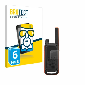 Face avant d’un emballage produit avec le logo de la marque BROTECT. À côté, l’appareil Motorola Talkabout T82 est représenté 