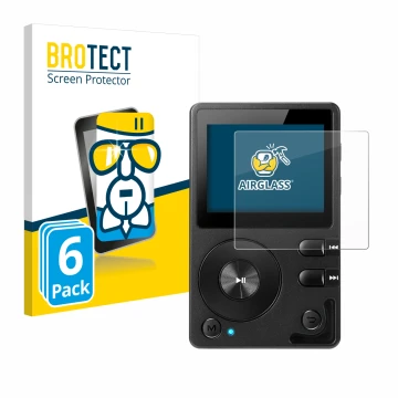 Face avant d’un emballage produit avec le logo de la marque BROTECT. À côté, l’appareil Hifi Walker H2 est représenté avec la 