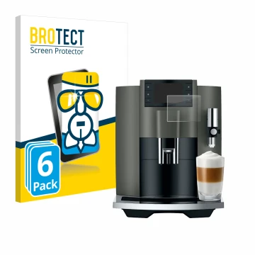 Face avant d’un emballage produit avec le logo de la marque BROTECT. À côté, l’appareil Jura E8 (EC) est représenté avec la pr