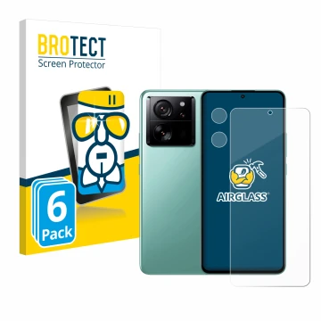 Face avant d’un emballage produit avec le logo de la marque BROTECT. À côté, l’appareil Xiaomi 13T (Avant+Caméra) est représen