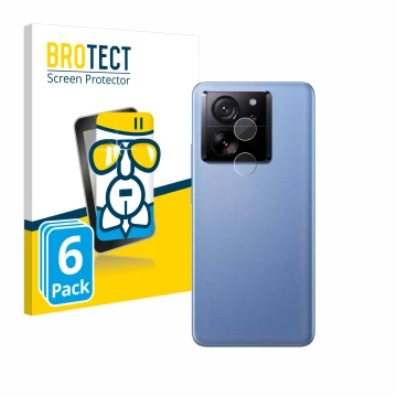 Face avant d’un emballage produit avec le logo de la marque BROTECT. À côté, l’appareil Xiaomi 13T (Caméra UNIQUEMENT) est rep