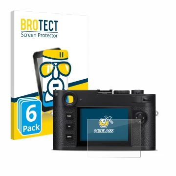 Face avant d’un emballage produit avec le logo de la marque BROTECT. À côté, l’appareil Leica M11-P est représenté avec la pro