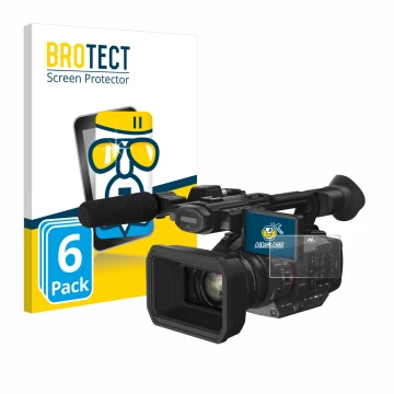 Face avant d’un emballage produit avec le logo de la marque BROTECT. À côté, l’appareil Panasonic HC-X2 est représenté avec la