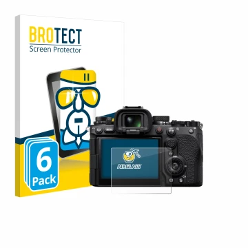 Face avant d’un emballage produit avec le logo de la marque BROTECT. À côté, l’appareil Sony Alpha 9 III est représenté avec l