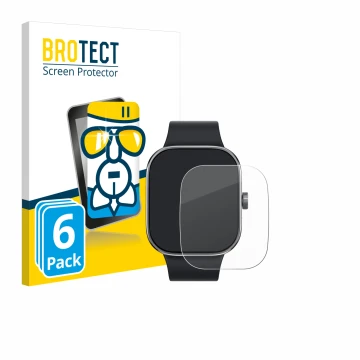 Face avant d’un emballage produit avec le logo de la marque BROTECT. À côté, l’appareil Xiaomi Redmi Watch 4 est représenté av