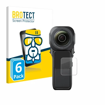 Face avant d’un emballage produit avec le logo de la marque BROTECT. À côté, l’appareil Insta360 One RS 1-Zoll 360 est représe