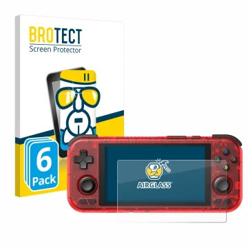 Face avant d’un emballage produit avec le logo de la marque BROTECT. À côté, l’appareil Retroid Pocket 4 Pro est représenté av