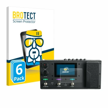 Face avant d’un emballage produit avec le logo de la marque BROTECT. À côté, l’appareil Headrush MX5 est représenté avec la pr