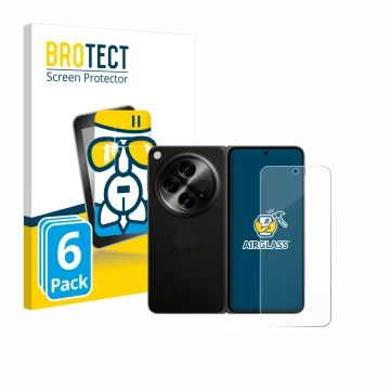 Face avant d’un emballage produit avec le logo de la marque BROTECT. À côté, l’appareil OnePlus Open (case-friendly) est repré