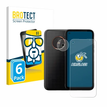 Face avant d’un emballage produit avec le logo de la marque BROTECT. À côté, l’appareil Gigaset GX6 Pro (Avant+Caméra) est rep