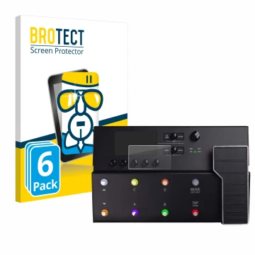 Face avant d’un emballage produit avec le logo de la marque BROTECT. À côté, l’appareil Line 6 POD GO est représenté avec la p