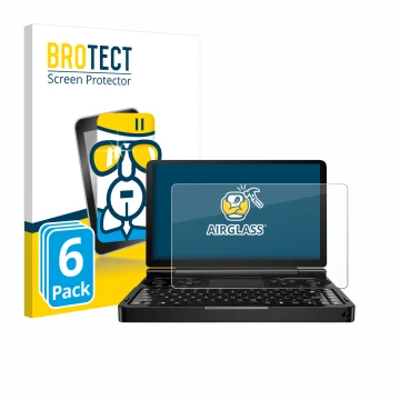 Face avant d’un emballage produit avec le logo de la marque BROTECT. À côté, l’appareil GPD Win Mini (2024) est représenté ave