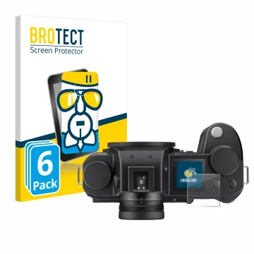 Face avant d’un emballage produit avec le logo de la marque BROTECT. À côté, l’appareil Leica SL3 (affichage des épaules) est 