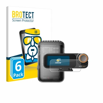 Face avant d’un emballage produit avec le logo de la marque BROTECT. À côté, l’appareil DJI Mic 2 (Receiver) est représenté av