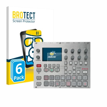 Face avant d’un emballage produit avec le logo de la marque BROTECT. À côté, l’appareil Elektron Syntakt E25 Remix Edition est