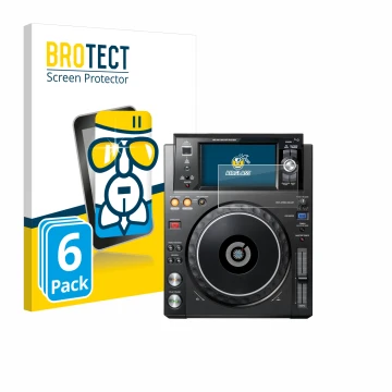Face avant d’un emballage produit avec le logo de la marque BROTECT. À côté, l’appareil Pioneer XDJ -1000MK2 est représenté av