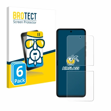 Face avant d’un emballage produit avec le logo de la marque BROTECT. À côté, l’appareil Motorola Razr 50 est représenté avec l