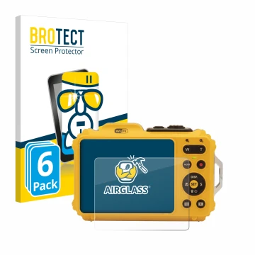 Face avant d’un emballage produit avec le logo de la marque BROTECT. À côté, l’appareil Kodak Pixpro WPZ2 est représenté avec 