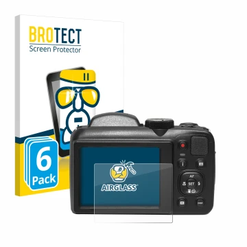 Face avant d’un emballage produit avec le logo de la marque BROTECT. À côté, l’appareil Kodak Pixpro AZ255 est représenté avec