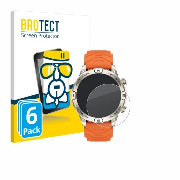 Face avant d’un emballage produit avec le logo de la marque BROTECT. À côté, l’appareil Bytelike Smartwatch 1.43