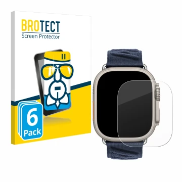 Face avant d’un emballage produit avec le logo de la marque BROTECT. À côté, l’appareil Apple Watch Hermès Ultra 2 est représe