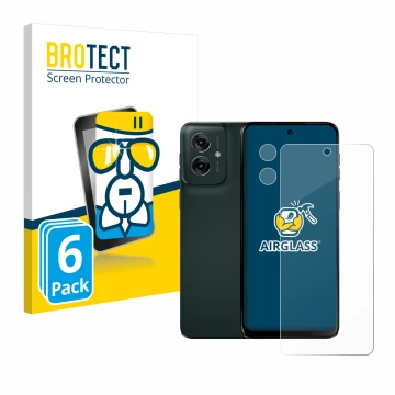 Face avant d’un emballage produit avec le logo de la marque BROTECT. À côté, l’appareil Motorola Moto G55 (Avant+Caméra) est r