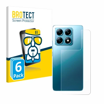 Face avant d’un emballage produit avec le logo de la marque BROTECT. À côté, l’appareil Xiaomi 14T (Arrière) est représenté av