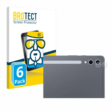 Face avant d’un emballage produit avec le logo de la marque BROTECT. À côté, l’appareil Samsung Galaxy Tab S10 Plus WiFi (Camé