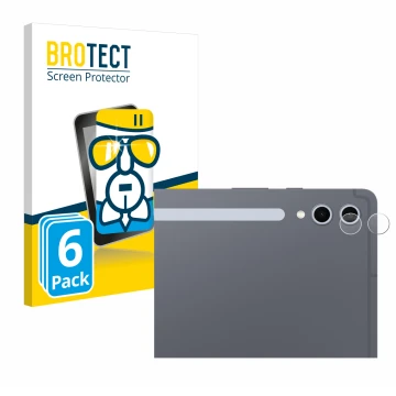 Face avant d’un emballage produit avec le logo de la marque BROTECT. À côté, l’appareil Samsung Galaxy Tab S10 Plus 5G (Caméra