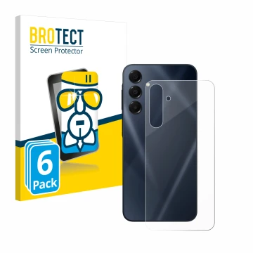 Face avant d’un emballage produit avec le logo de la marque BROTECT. À côté, l’appareil Samsung Galaxy A16 5G (Arrière) est re