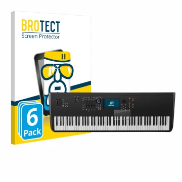 Face avant d’un emballage produit avec le logo de la marque BROTECT. À côté, l’appareil Yamaha MODX8+ est représenté avec la p