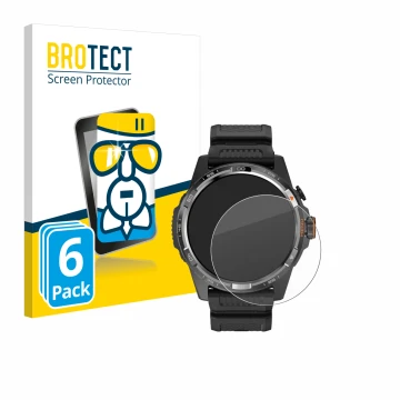 Face avant d’un emballage produit avec le logo de la marque BROTECT. À côté, l’appareil Mobvoi Ticwatch Atlas est représenté a