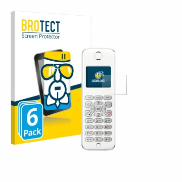 Face avant d’un emballage produit avec le logo de la marque BROTECT. À côté, l’appareil AVM Fritz!Fon M2 est représenté avec l
