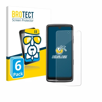 Face avant d’un emballage produit avec le logo de la marque BROTECT. À côté, l’appareil Crosscall Stellar M6 est représenté av