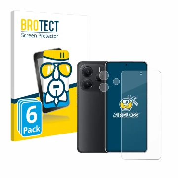 Face avant d’un emballage produit avec le logo de la marque BROTECT. À côté, l’appareil Xiaomi Redmi Note 14 (Avant+Caméra) es