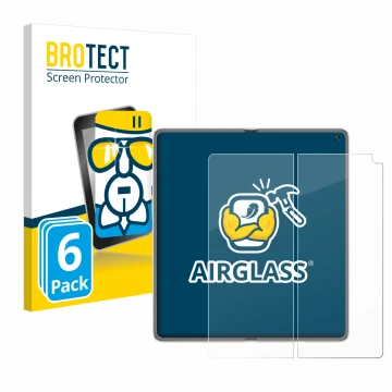 Face avant d’un emballage produit avec le logo de la marque BROTECT. À côté, l’appareil Huawei Mate X6 (Affichage interne) est