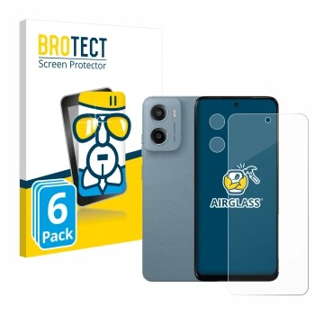 Face avant d’un emballage produit avec le logo de la marque BROTECT. À côté, l’appareil Motorola Moto E15 (Avant+Caméra) est r
