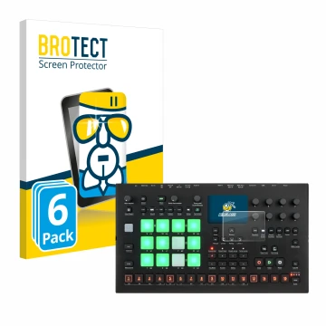 Face avant d’un emballage produit avec le logo de la marque BROTECT. À côté, l’appareil Elektron Analog Rytm MKII est représen