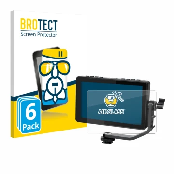Face avant d’un emballage produit avec le logo de la marque BROTECT. À côté, l’appareil Feelworld F5 PROX 5,5