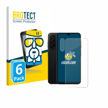 Face avant d’un emballage produit avec le logo de la marque BROTECT. À côté, l’appareil Samsung Galaxy A26 5G Enterprise Editi