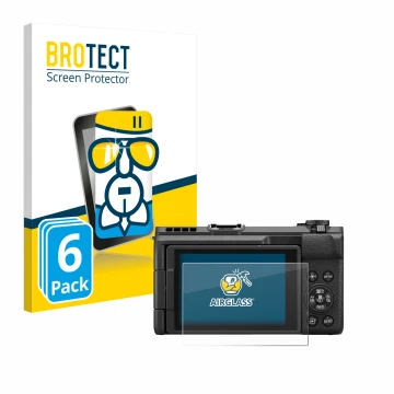 Face avant d’un emballage produit avec le logo de la marque BROTECT. À côté, l’appareil Canon PowerShot V1 est représenté avec