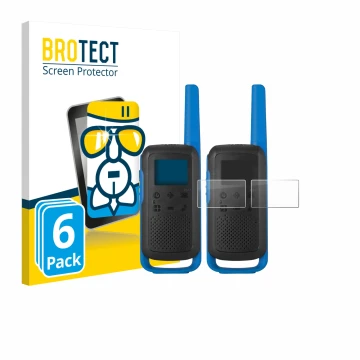 Face avant d’un emballage produit avec le logo de la marque BROTECT. À côté, l’appareil Motorola TALKABOUT T62 est représenté 