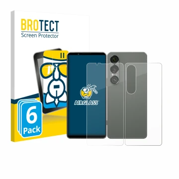 Face avant d’un emballage produit avec le logo de la marque BROTECT. À côté, l’appareil Sony Xperia 1 VII (Avant+Arrière) est 