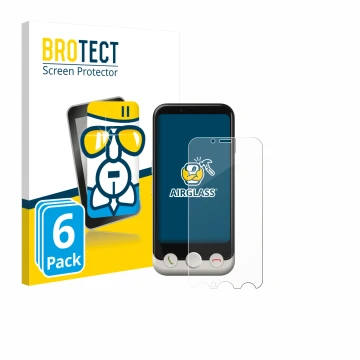 Face avant d’un emballage produit avec le logo de la marque BROTECT. À côté, l’appareil Doro Aurora A10 est représenté avec la