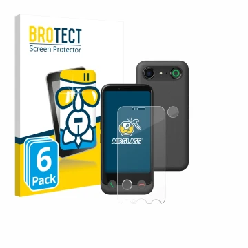 Face avant d’un emballage produit avec le logo de la marque BROTECT. À côté, l’appareil Doro Aurora A10 (Avant+Caméra) est rep