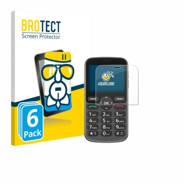 Face avant d’un emballage produit avec le logo de la marque BROTECT. À côté, l’appareil Doro 1380 est représenté avec la prote
